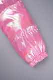 Casacos de gola com zíper de cardigã sólido rosa