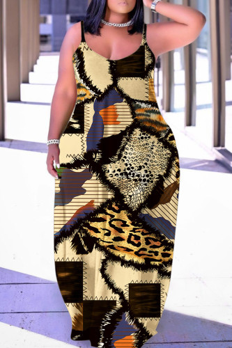 Multicolor Sexy Casual Print Backless Spaghetti Strap Long Dress Dresses