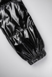Black Solid Cardigan Zipper Collar Outerwear