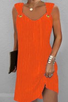 Vestidos casuais laranja sólido patchwork com decote em O