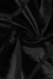 Черные сексуальные повседневные лоскутные перья с круглым вырезом и длинным рукавом из двух частей