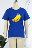 Camisetas com estampa diária em azul royal patchwork com gola O