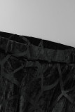 Schwarzer, sexy, lässiger Patchwork-Federn-O-Ausschnitt mit langen Ärmeln, zweiteilig