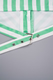 Зеленая повседневная полосатая лоскутная пуговица с воротником рубашки из двух частей с длинным рукавом