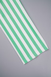 Groen casual gestreept patchwork knopen overhemdkraag lange mouw twee stukken