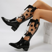 Chaussures de porte pointues transparentes décontractées noires en patchwork