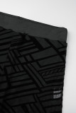 Zwart sexy effen patchwork mesh rechte middentaille rechte effen kleur broek