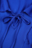 Blå Casual Solid Frenulum V-hals långärmade klänningar