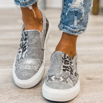 Zapatos planos cómodos redondos con estampado de retales diarios informales grises para exteriores