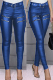 Burgunderfarbene, lässige, solide Patchwork-Reißverschluss-Röhrenhose mit hoher Taille und einfarbigem Bleistift (ohne Gürtel)