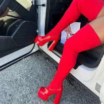 Zapatos casuales rojos de color liso con patchwork (altura del tacón 5.51 pulgadas)