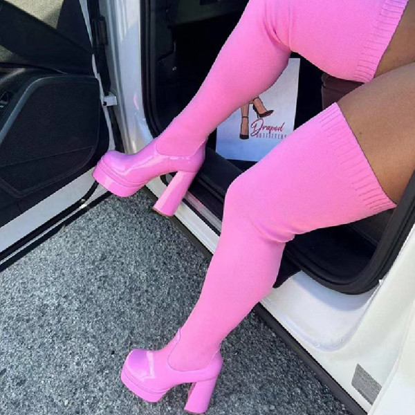 Zapatos casuales de color liso con patchwork rosa (altura del tacón 5.51 pulgadas)
