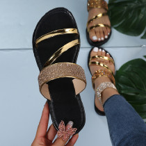 Sapatos confortáveis ​​redondos dourados com retalhos de strass dourados