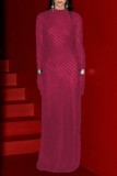 Rose Red Casual effen patchwork O-hals lange jurk Jurken