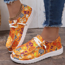 Gele casual patchwork print ronde comfortabele platte schoenen