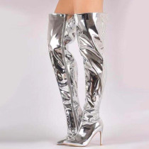 Серебряные повседневные однотонные туфли в стиле пэчворк с острым носом (высота каблука 4.72 дюйма)