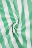 Зеленая повседневная полосатая лоскутная пуговица с воротником рубашки из двух частей с длинным рукавом