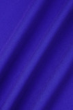 Blaues, lässiges, gestreiftes, farbiges Block-Patchwork-O-Ausschnitt-langes Kleid in Übergröße