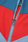 Серый повседневный лоскутный вариант из двух частей с контрастным воротником-молнией и длинными рукавами