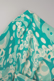 Groene sexy elegante print patchwork split één schouder onregelmatige jurkjurken
