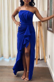 Blue Elegant Formal Flounce Slit Fold Evening Dress Dresses