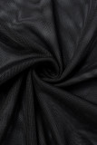 Zwart sexy effen doorzichtige asymmetrische O-hals twee stukken met lange mouwen