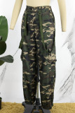 Армейско-зеленые повседневные брюки с камуфляжным принтом в стиле пэчворк, обычные брюки с высокой талией и обычным полным принтом