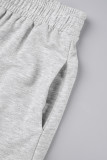 Pantaloni in tinta unita a gamba larga a vita alta con tasca patchwork tinta unita casual grigio