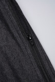 Nero Street Solid scavato patchwork tasca fibbia colletto alla coreana manica lunga due pezzi