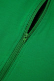 Green Sweet Street Solido patchwork scavato con fibbia con cordino colletto alla coreana manica lunga due pezzi