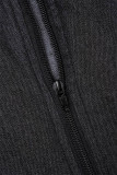 Черный Уличный Однотонный Выдалбливают Лоскутное шитье Карманная пряжка Воротник-стойка с длинным рукавом Двойка