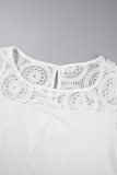 Vestido branco casual patchwork liso com decote em O e manga curta vestidos tamanho grande