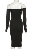 Black Sexy Casual Solid Backless Off the Shoulder Long Sleeve Dresses