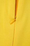 Amarelo casual sólido com cinto gola mandarim vestidos de manga comprida