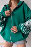 Green Casual Print Patchwork Zipper Hooded Collar Outerwear