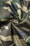 Armégrön Casual Camouflage Print Patchwork Vanlig hög midja Konventionella heltrycksbyxor