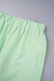 Colletto della camicia con fibbia patchwork a righe casual verde giallo a maniche lunghe in due pezzi