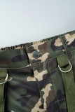 Armégrön Casual Camouflage Print Patchwork Vanlig hög midja Konventionella heltrycksbyxor
