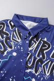 Blauwe casual straatprint patchwork zakgesp kraag grote maat jumpsuits
