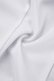 Blanco Sexy sólido vendaje Patchwork botones sin espalda cuello vuelto Tops