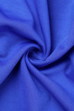 Bleu Royal Décontracté Solide Avec Ceinture Col Mandarin Manches Longues Robes