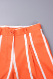 Orange Casual Randigt Print Patchwork Skjorta Krage Långärmad Två delar