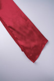 Rosso sexy solido senza schienale con fessura obliqua colletto senza maniche in due pezzi