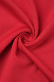 Rojo Casual Sólido Con Cinturón Cuello Mandarín Vestidos De Manga Larga