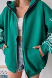 Green Casual Print Patchwork Zipper Hooded Collar Outerwear