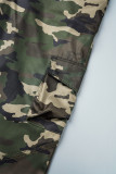 Legergroen Casual camouflageprint Patchwork Normale hoge taille Conventionele broek met volledige print