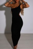 Svarta sexiga casual solida rygglösa klänningar med en axel