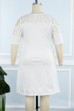 ホワイトカジュアルソリッドパッチワークOネック半袖ドレスプラスサイズドレス