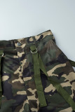 Pantalones con estampado completo convencional de cintura alta regular con estampado de camuflaje informal verde militar