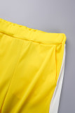 Желтый повседневный полосатый пэчворк с контрастным воротником-молнией и длинными рукавами, два предмета